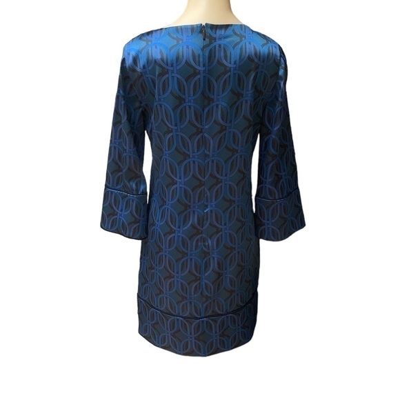 Elie Tahari Esmarella 3/4 Sleeve Cocktail Shift Dress Blue Printed Women Size 2 - Picture 6 of 13